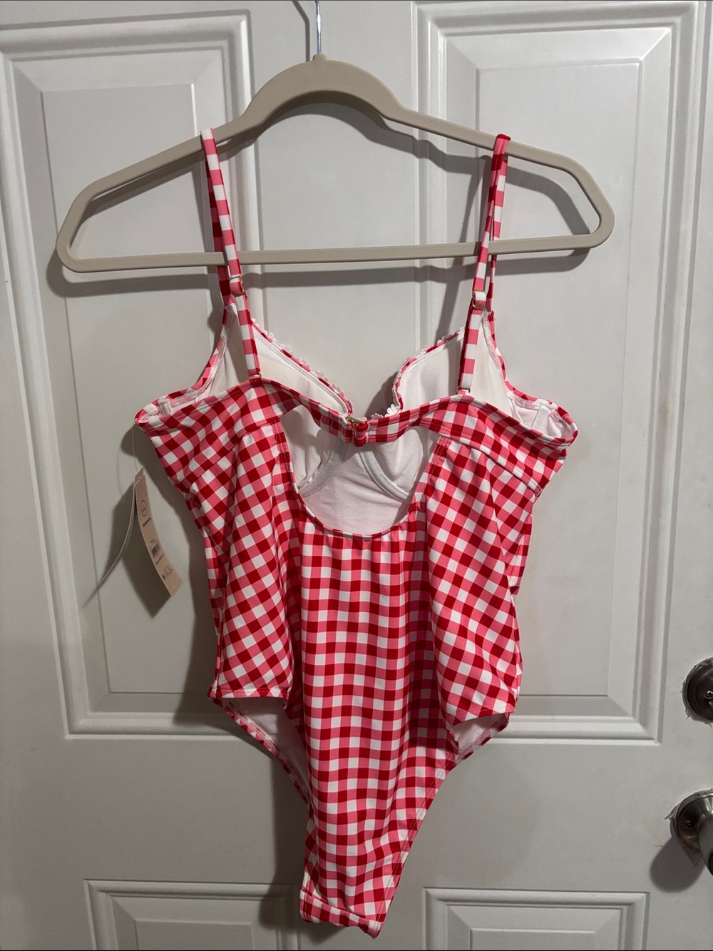 No Boundaries Red and White Gingham One-Piece with Daisy Trim - Picture 4 of 6